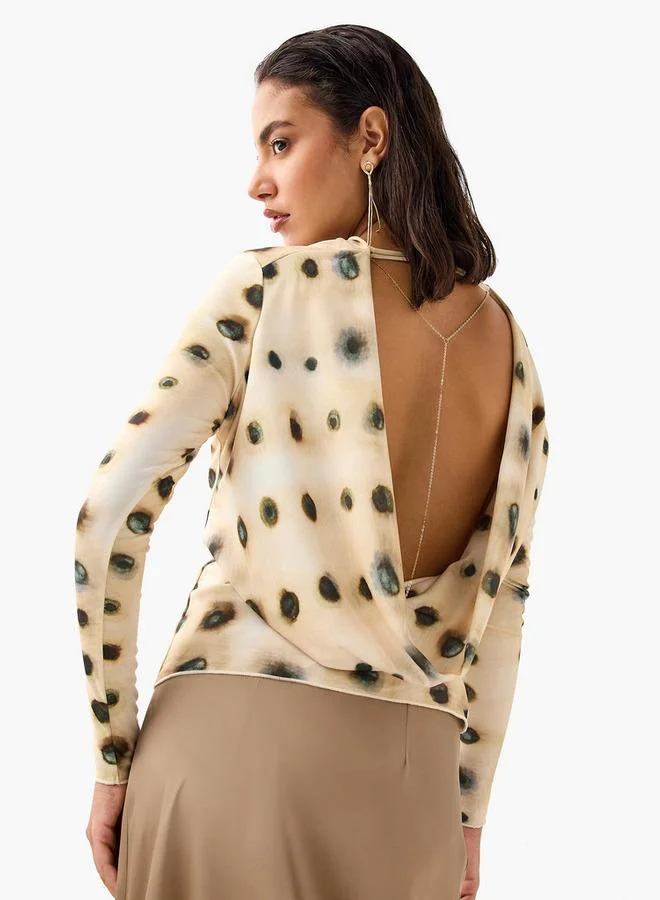 ايكونيك توب بأكمام طويلة بياقة كول أيقونية